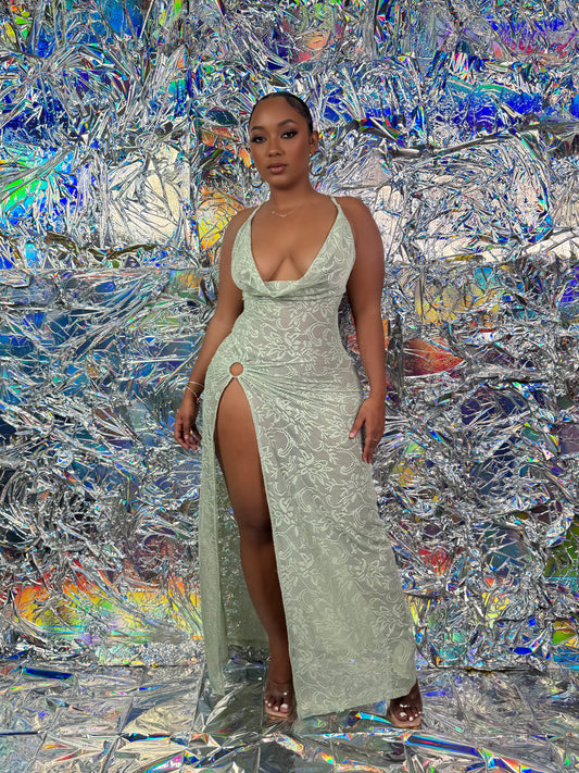 Sage Doily Maxi Dress